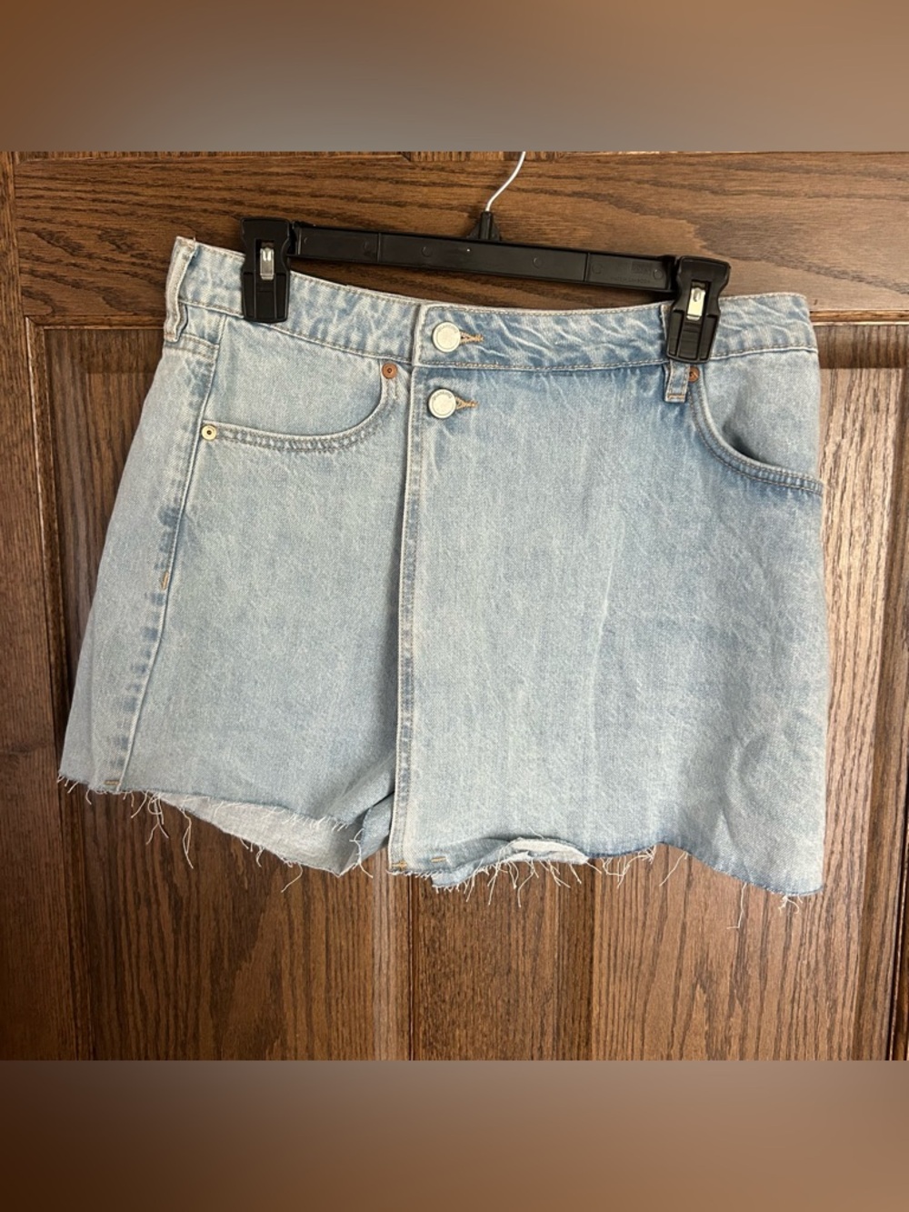 Blank NYC Light Blue High-Rise Raw Hem Denim Shorts